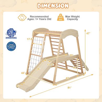 6-in-1 Indoor Jungle Gym Kids Wooden Playground With Monkey Bars