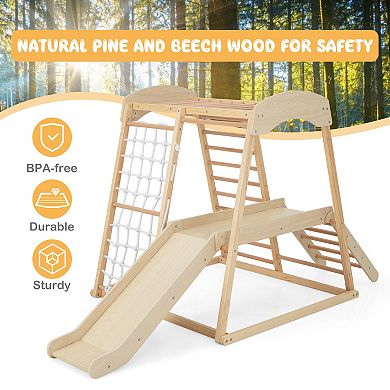 6-in-1 Indoor Jungle Gym Kids Wooden Playground With Monkey Bars