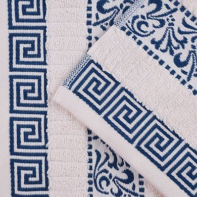 SUPERIOR 3 pc Athens Cotton With Greek Scroll & Floral Pattern Towel Set