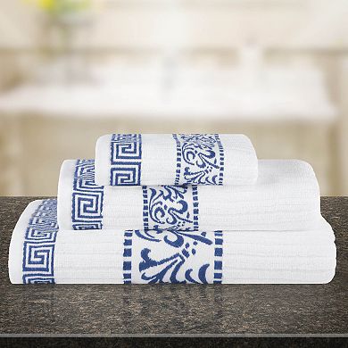 SUPERIOR 3 pc Athens Cotton With Greek Scroll & Floral Pattern Towel Set