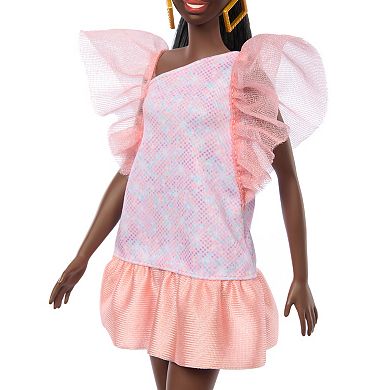 Barbie Fashionistas Doll #216 With Tall Body, Black Straight Hair & Peach Dress