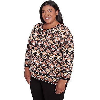 Plus Size Alfred Dunner Cozy Beaded Split Neck Top