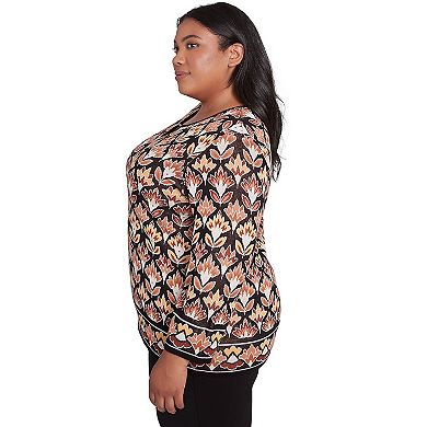 Plus Size Alfred Dunner Cozy Beaded Split Neck Top