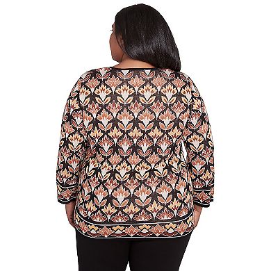 Plus Size Alfred Dunner Cozy Beaded Split Neck Top