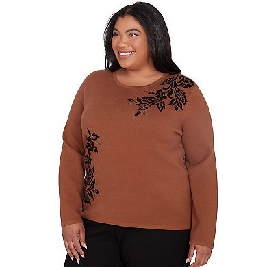 Plus Size Alfred Dunner Long Sleeve Floral Embroidery Top