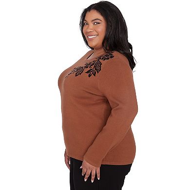 Plus Size Alfred Dunner Long Sleeve Floral Embroidery Top