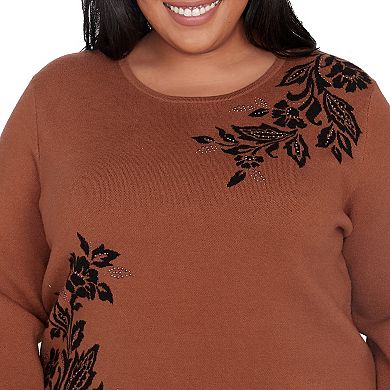 Plus Size Alfred Dunner Long Sleeve Floral Embroidery Top