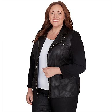 Plus Size Alfred Dunner Knit Sleeves Faux Leather Jacket