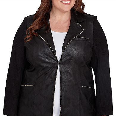 Plus Size Alfred Dunner Knit Sleeves Faux Leather Jacket