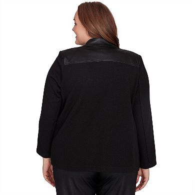 Plus Size Alfred Dunner Knit Sleeves Faux Leather Jacket