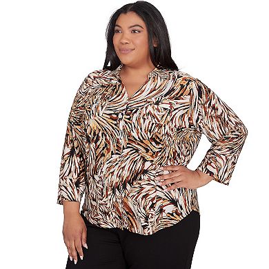 Plus Size Alfred Dunner Brushstroke Textured Button Down Top