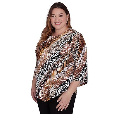 Plus Size Alfred Dunner Diagonal Animal Print Top With Detachable Necklace