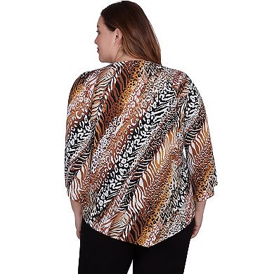 Plus Size Alfred Dunner Diagonal Animal Print Top With Detachable Necklace