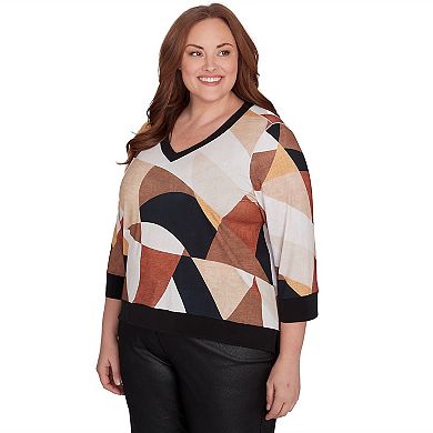 Plus Size Alfred Dunner V-Neck Patchwork Sweater