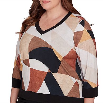 Plus Size Alfred Dunner V-Neck Patchwork Sweater