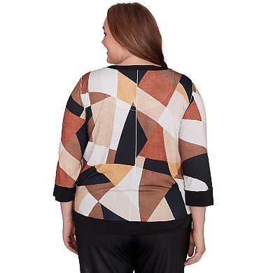 Plus Size Alfred Dunner V-Neck Patchwork Sweater