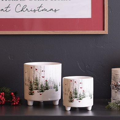 Melrose Winter Cardinal Forest Planter 2-pc. Set