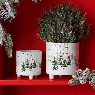 Melrose Winter Cardinal Forest Planter 2-pc. Set