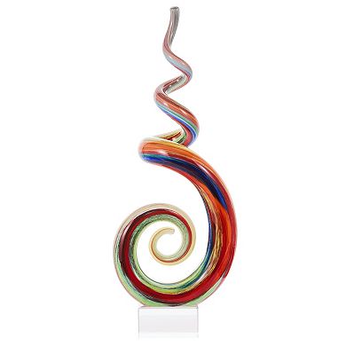 Luxury Lane Hand Blown Abstract Rainbow Swirl Sommerso Art Glass Sculpture