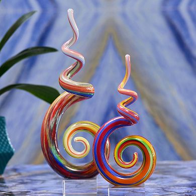 Luxury Lane Hand Blown Abstract Rainbow Swirl Sommerso Art Glass Sculpture