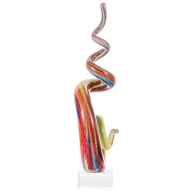 Luxury Lane Hand Blown Abstract Rainbow Swirl Sommerso Art Glass Sculpture