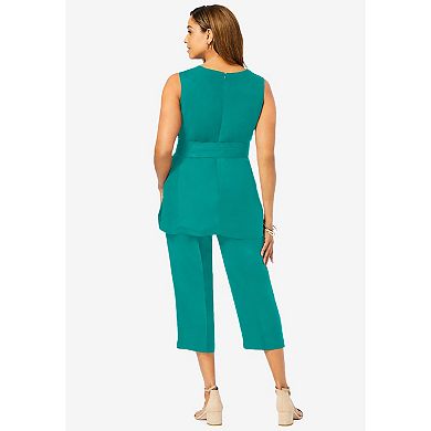 Jessica London Women's Plus Size 2-piece Linen Capri Set