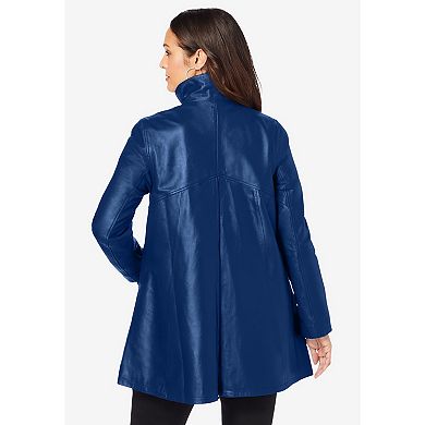 Jessica London Women's Plus Size A-line Zip Front Leather Jacket