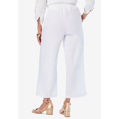 Jessica London Women's Plus Size Wide Leg Linen Crop Pant