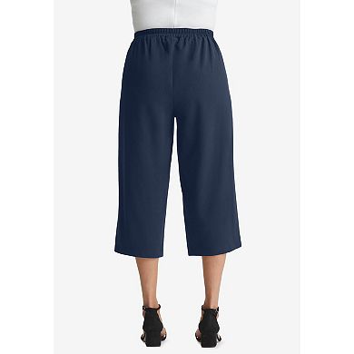 Jessica London Women's Plus Size Wide-leg Crop Crepe Pants