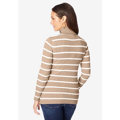 Jessica London Women's Plus Size Ribbed Cotton Turtleneck Sweater