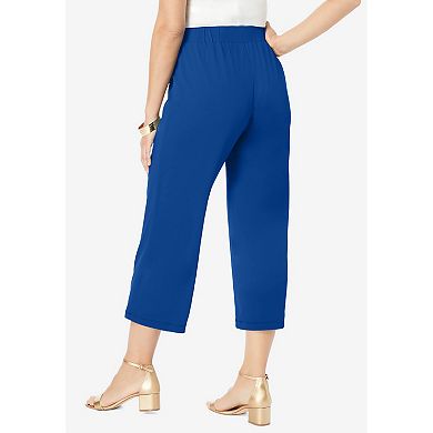 Jessica London Women's Plus Size Stretch Knit Wide Leg Crop Pant