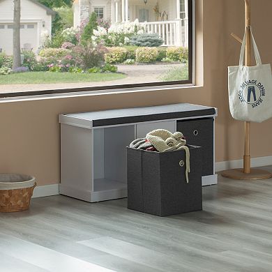 Mdf Storage Box Shoe Bench With 2 Drawers, Foldable Baskets And A Gray Cushion