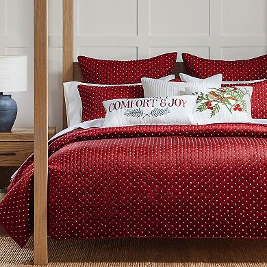 Levtex Home Cross Stitch Velvet Red Reversible Quilt Set or Sham