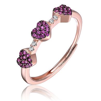 18k Rose Gold over Sterling Silver Cubic Zirconia Pave Hearts Promise Stacking Ring