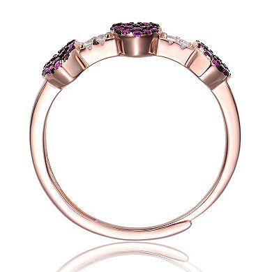 18k Rose Gold over Sterling Silver Cubic Zirconia Pave Hearts Promise Stacking Ring