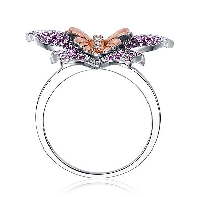 18k Rose Gold over Sterling Silver Multi-Color Cubic Zirconia Butterfly Ring