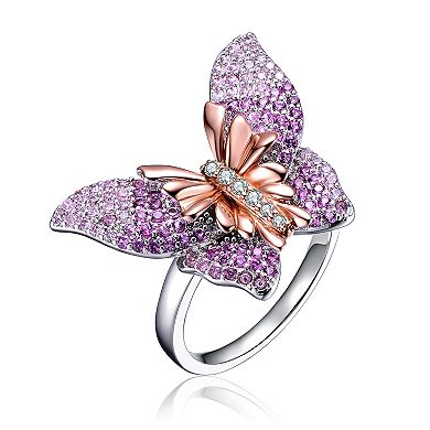 18k Rose Gold over Sterling Silver Multi-Color Cubic Zirconia Butterfly Ring