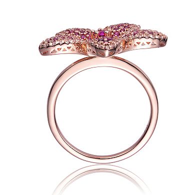 18k Rose Gold over Sterling Silver Cubic Zirconia Flower Cocktail Ring