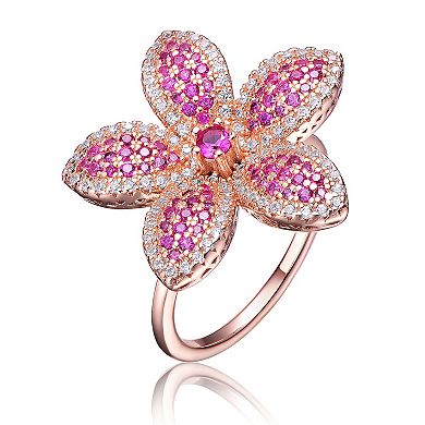 18k Rose Gold over Sterling Silver Cubic Zirconia Flower Cocktail Ring