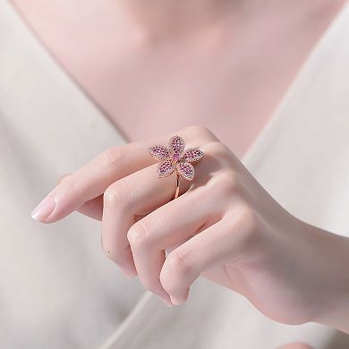 18k Rose Gold over Sterling Silver Cubic Zirconia Flower Cocktail Ring