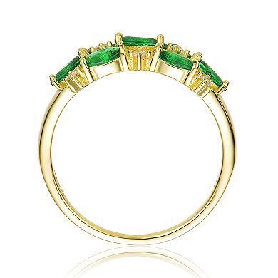 14k Gold over Sterling Silver Marquise and Round Cubic Zirconia Cocktail Ring