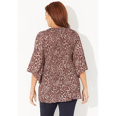 Catherines Women's Plus Size Bejeweled Pleated Blouse