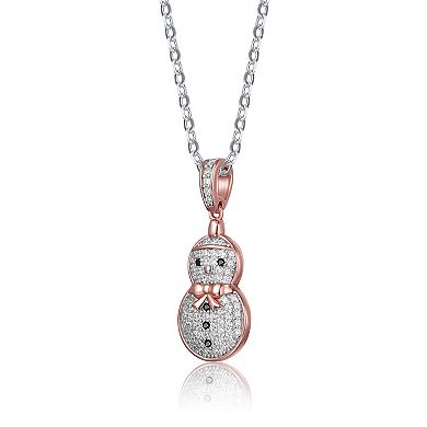 Sterling Silver Black & White Cubic Zirconia Snowman Pendant Necklace