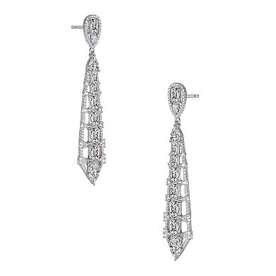 Sterling Silver Blue & White Cubic Zirconia Ladder Style Dangle Earrings