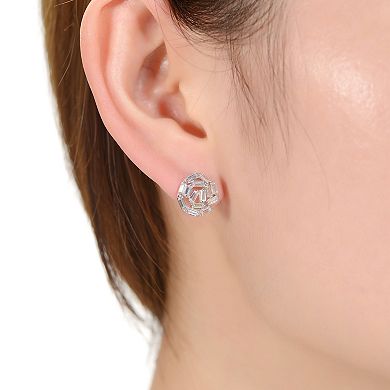 Sterling Silver Baguette Cubic Zirconia Bundle Stud Earrings