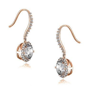 Sterling Silver Cubic Zirconia Round Drop Euro Earrings