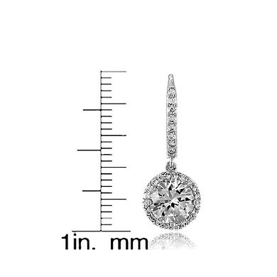 Sterling Silver Cubic Zirconia Round Drop Euro Earrings