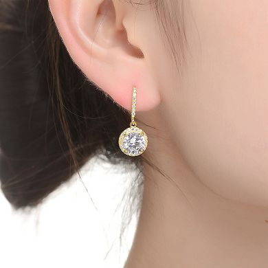 Sterling Silver Cubic Zirconia Round Drop Euro Earrings