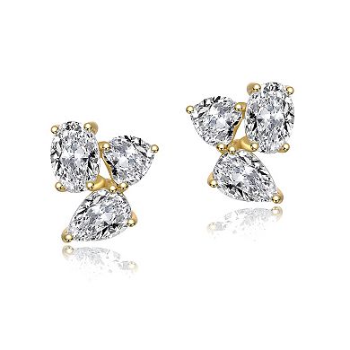 Sterling Silver Cubic Zirconia Triple Cluster Stud Earrings