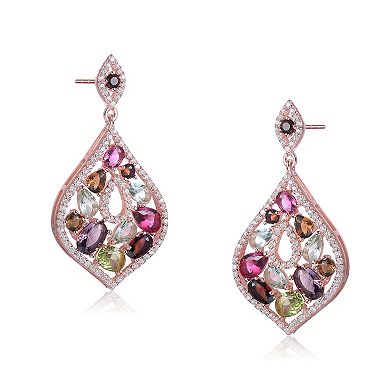 18k Gold over Sterling Silver Multi-Colored Cubic Zirconia Accent Dangle Earrings